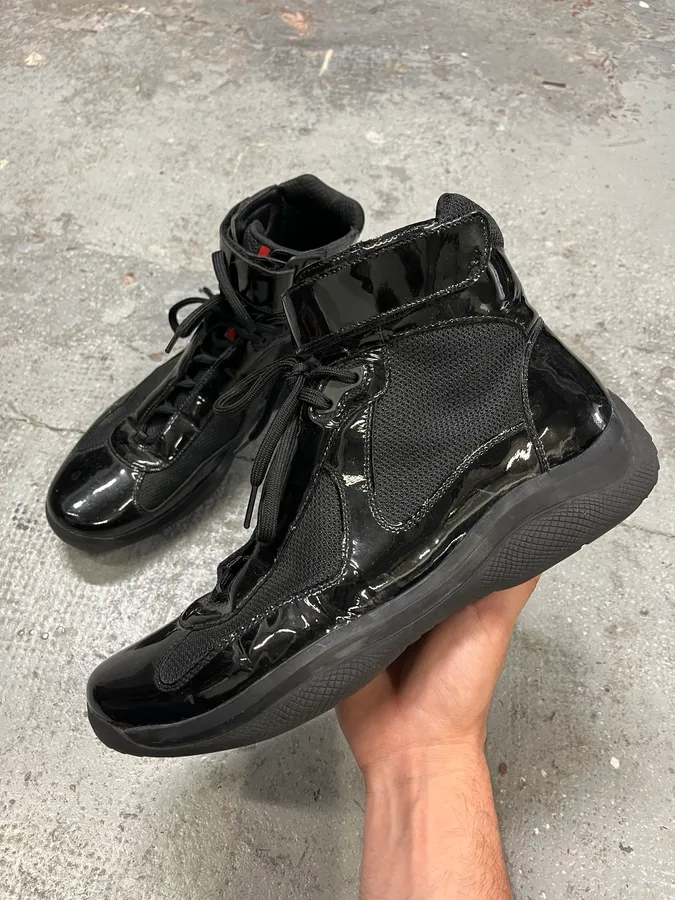 Prada America’s Cup Black Satin High Sneakers