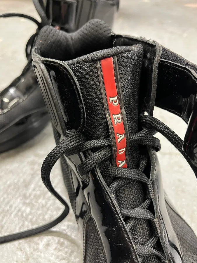 Prada America’s Cup Black Satin High Sneakers - Image 10