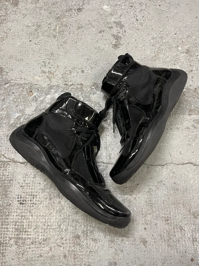 Prada America’s Cup Black Satin High Sneakers - Image 2