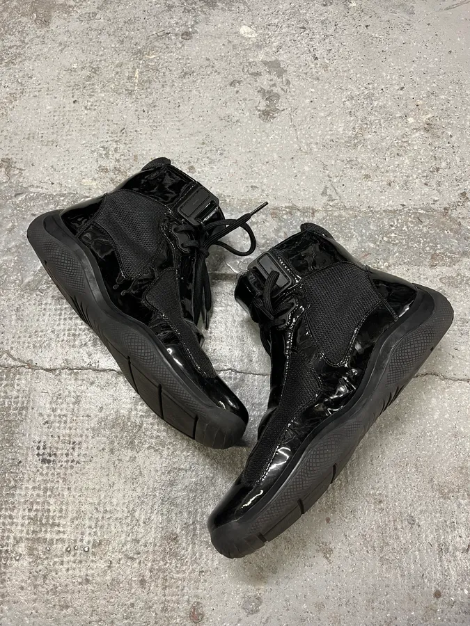 Prada America’s Cup Black Satin High Sneakers - Image 3