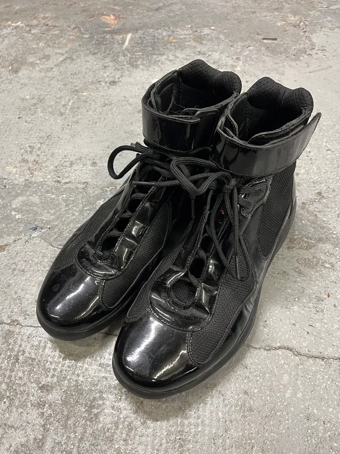 Prada America’s Cup Black Satin High Sneakers - Image 4