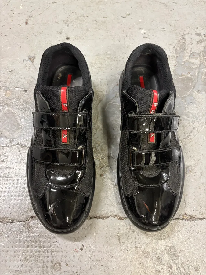 Prada America’s Cup Black Scratch Satin Leather Sneakers - Image 2