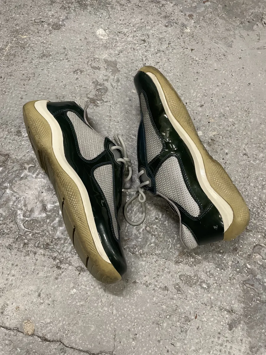 Prada America's Cup Forest Green Satin Leather Low Sneakers - Image 6
