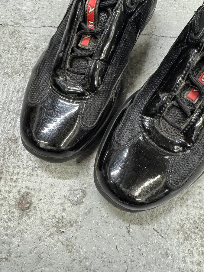 Prada America’s Cup Satin Black Leather Sneakers - Image 3