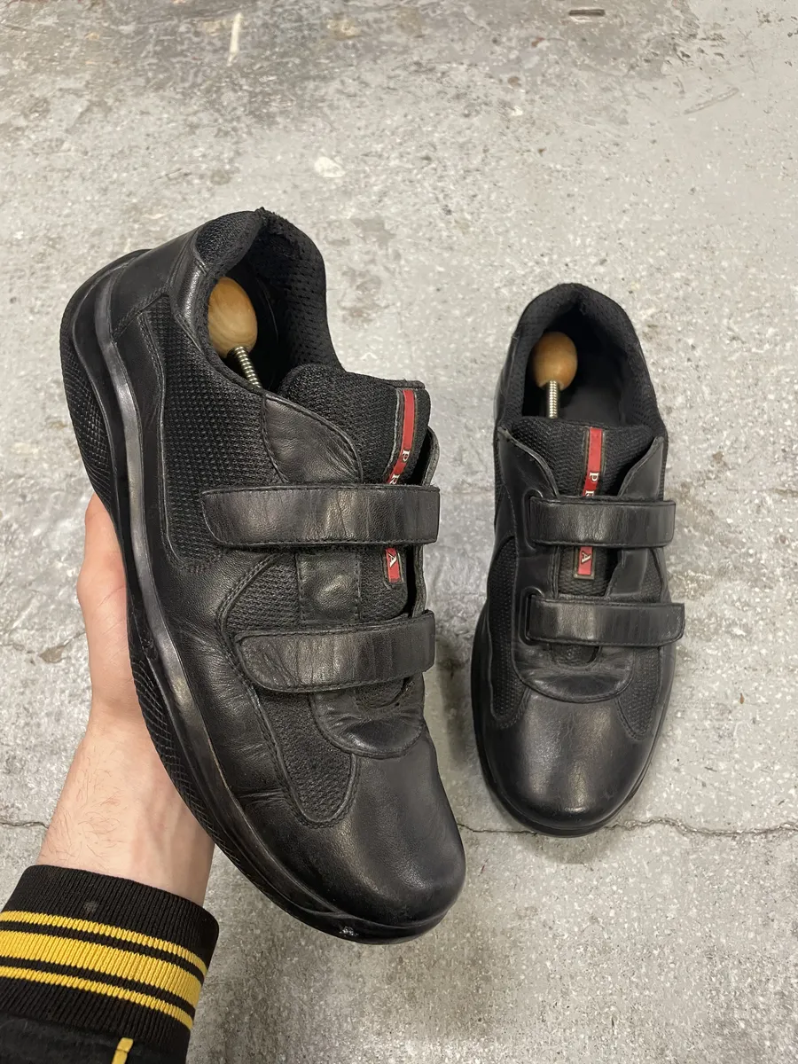 Prada America's Cup Scratch Black Leather Low Sneakers