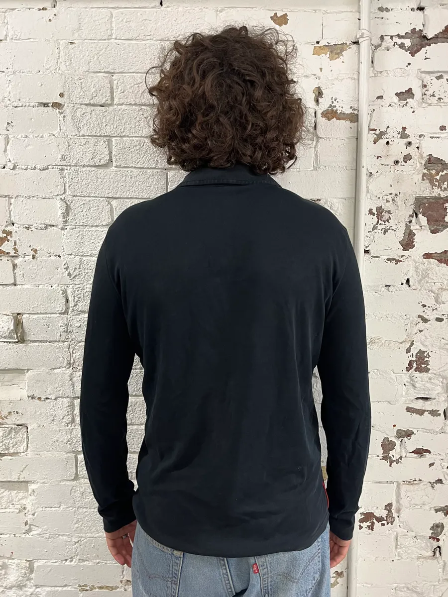 Prada Black Cotton Red Linea Rossa Tape Longsleeve Polo - Image 4