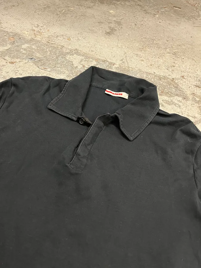 Prada Black Cotton Red Linea Rossa Tape Longsleeve Polo - Image 6