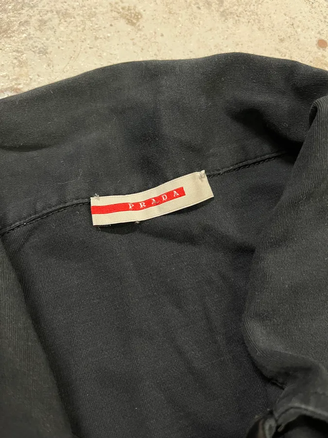 Prada Black Cotton Red Linea Rossa Tape Longsleeve Polo - Image 9