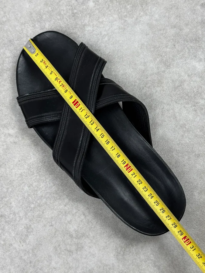 Prada Black Cross Leather Band Sandals - Image 7