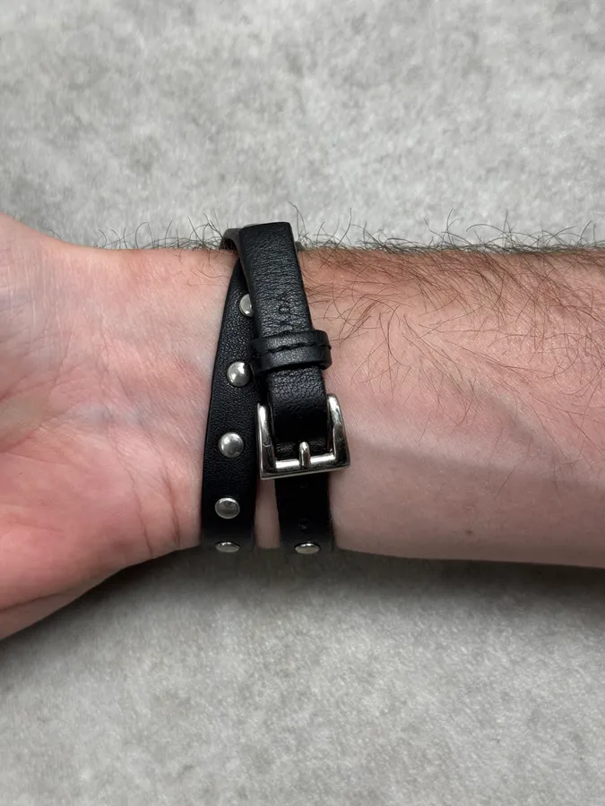 Prada Black Floral Studded Leather Bracelet - Image 4