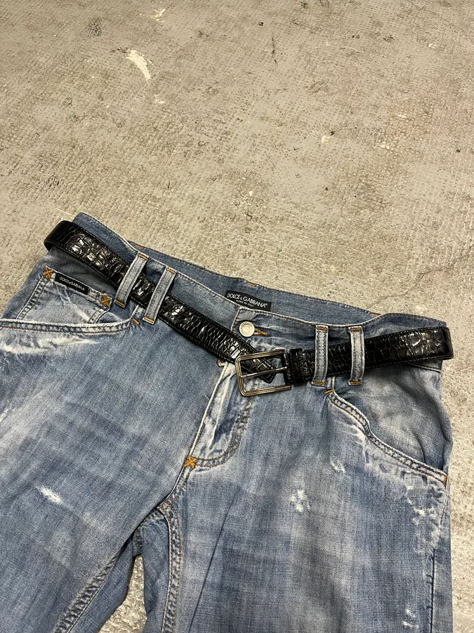 Prada Black Snake Effect Leather Belt - Image 13