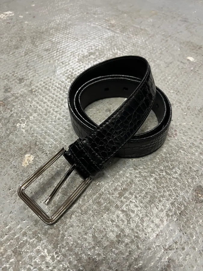Prada Black Snake Effect Leather Belt - Image 2