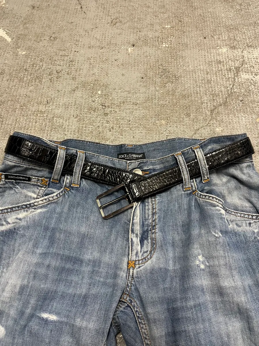 Prada Black Snake Effect Leather Belt - Image 3