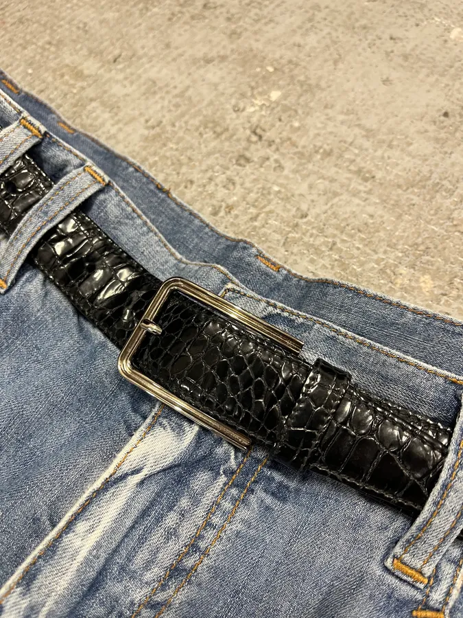 Prada Black Snake Effect Leather Belt - Image 5