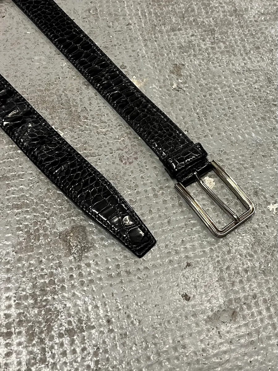 Prada Black Snake Effect Leather Belt - Image 6
