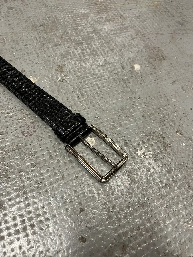 Prada Black Snake Effect Leather Belt - Image 7