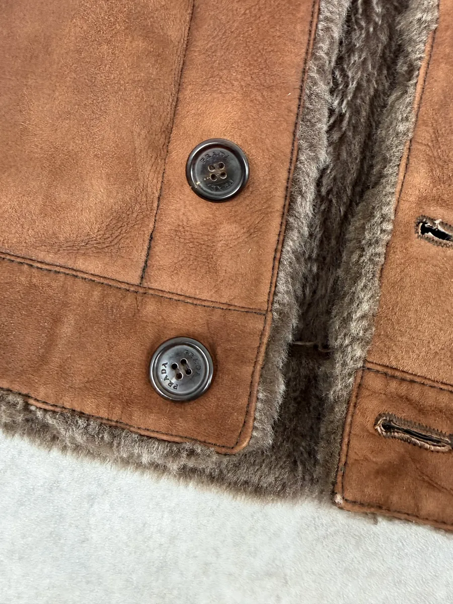 Prada Brown Italian Sheep Dyed Fur Shearling Leather Jacket - Image 12