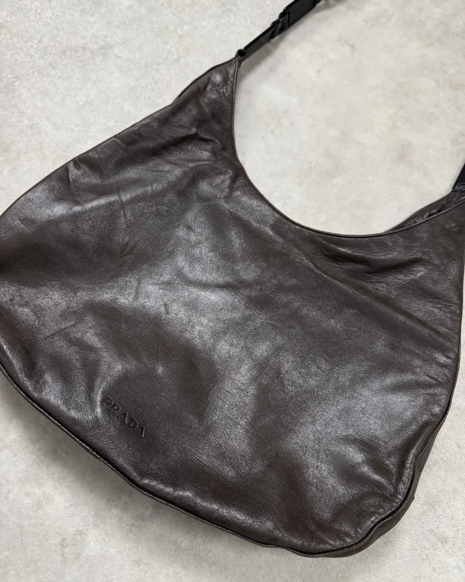 Prada Brown Leather Hobo Shoulder Bag - Image 5