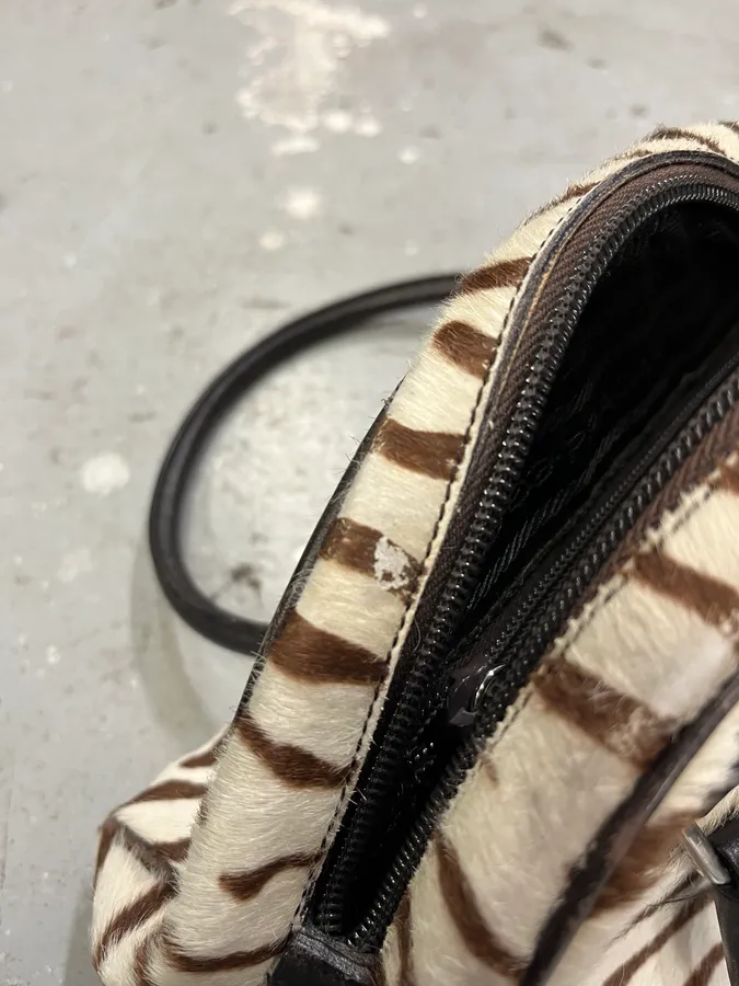 Prada Brown & White Zebra Effect Bowling Calf Handle Leather Bag - Image 11