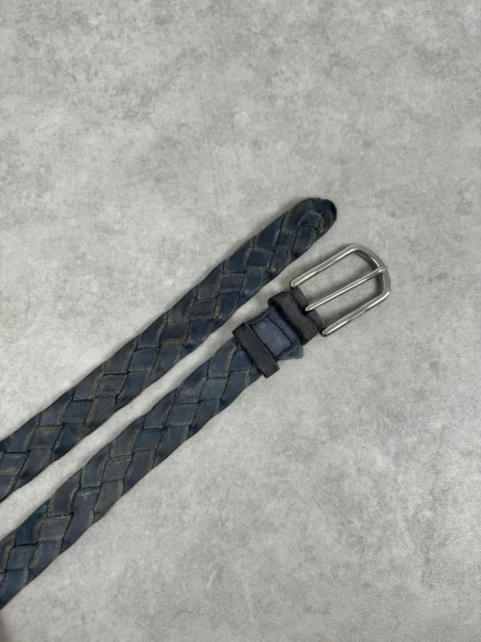 Prada Navy Leather Woven Belt - Image 3