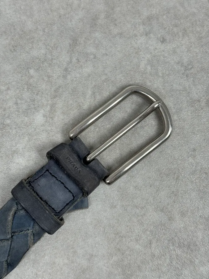 Prada Navy Leather Woven Belt - Image 4