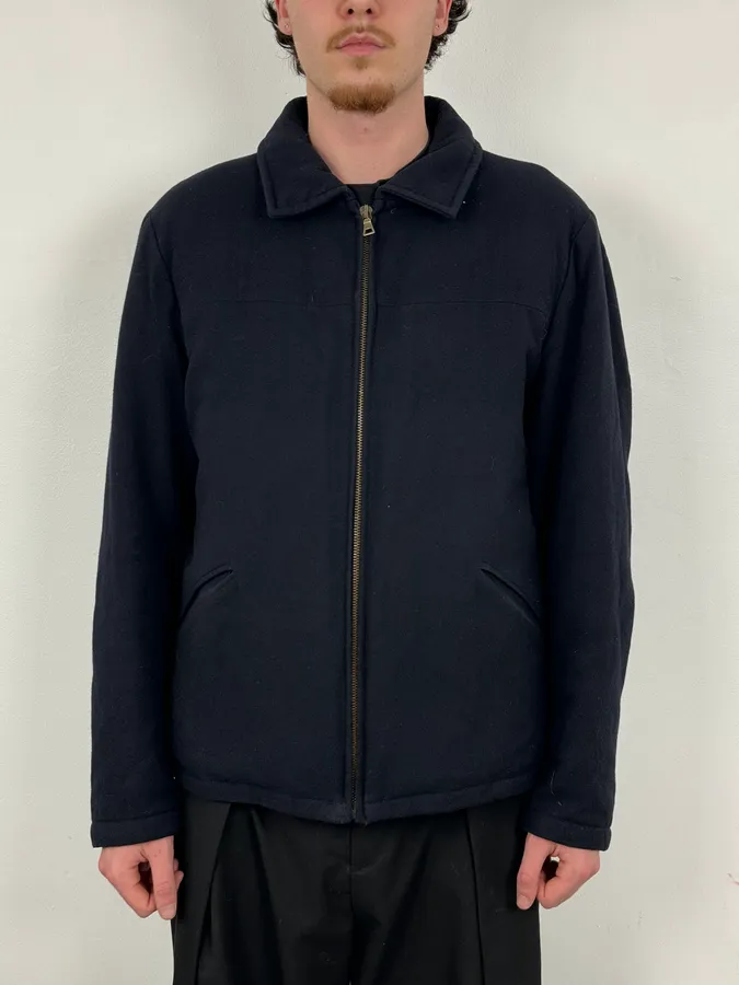 Prada Navy Wool Down Quilted Harrington Jacket - Image 2