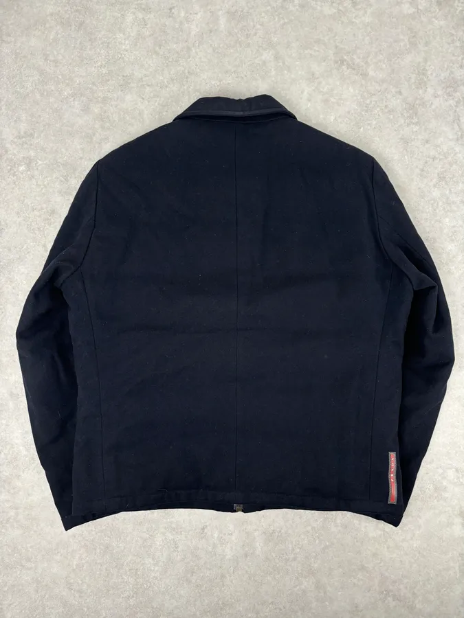 Prada Navy Wool Down Quilted Harrington Jacket - Image 5