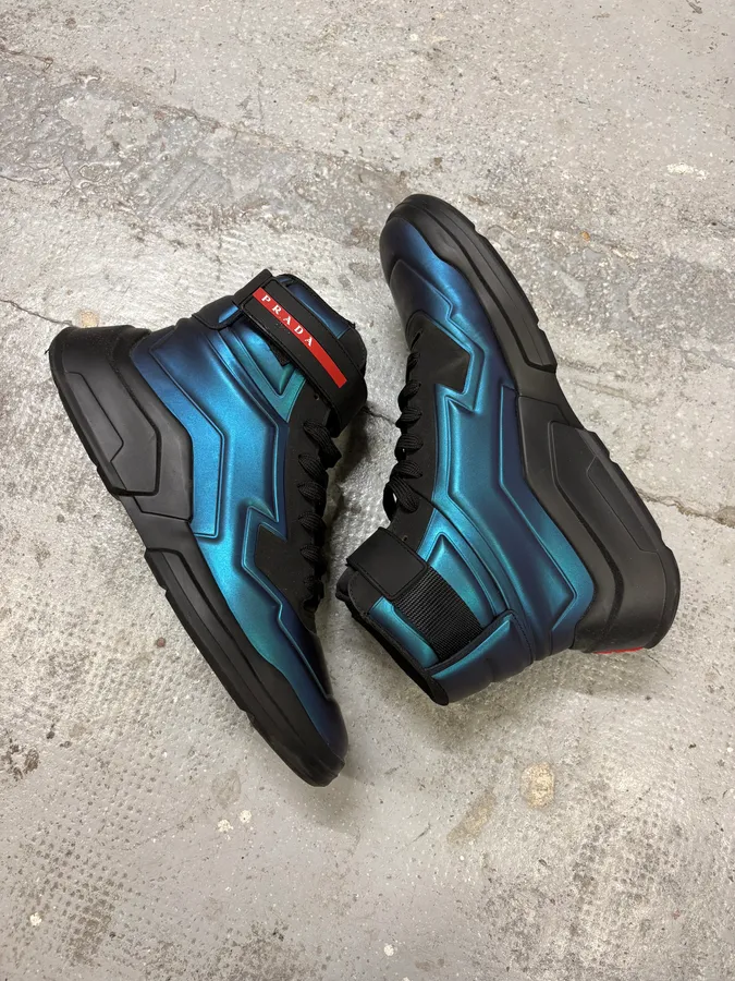 Prada Polarius Futuristic Black Iridescent High Top Sneakers - Image 6