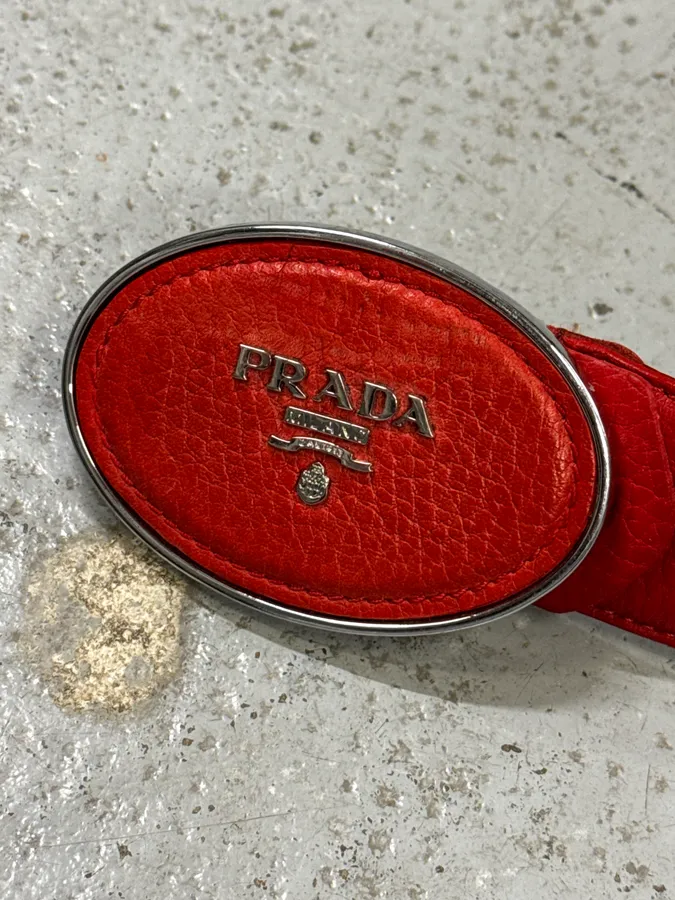 Prada Red Logo Buckle Leather Belt - Image 5