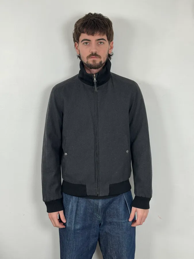 Prada Reversible Grey Wool Black Nylon Bomber Jacket - Image 3