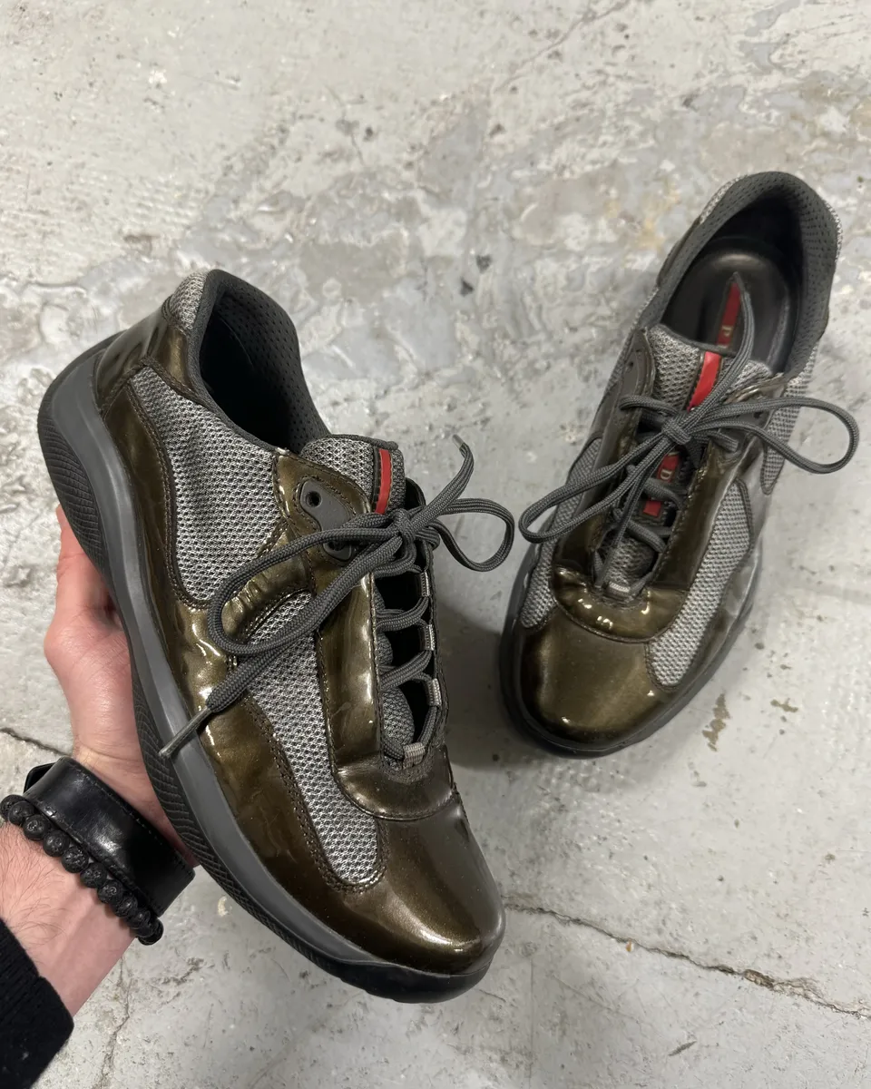 Prada Satin Olive Leather America's Cup Shoes