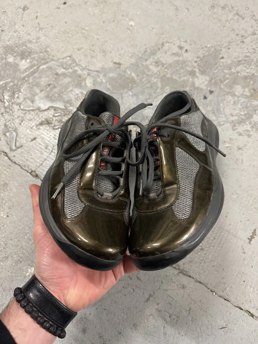 Prada Satin Olive Leather America's Cup Shoes - Image 4