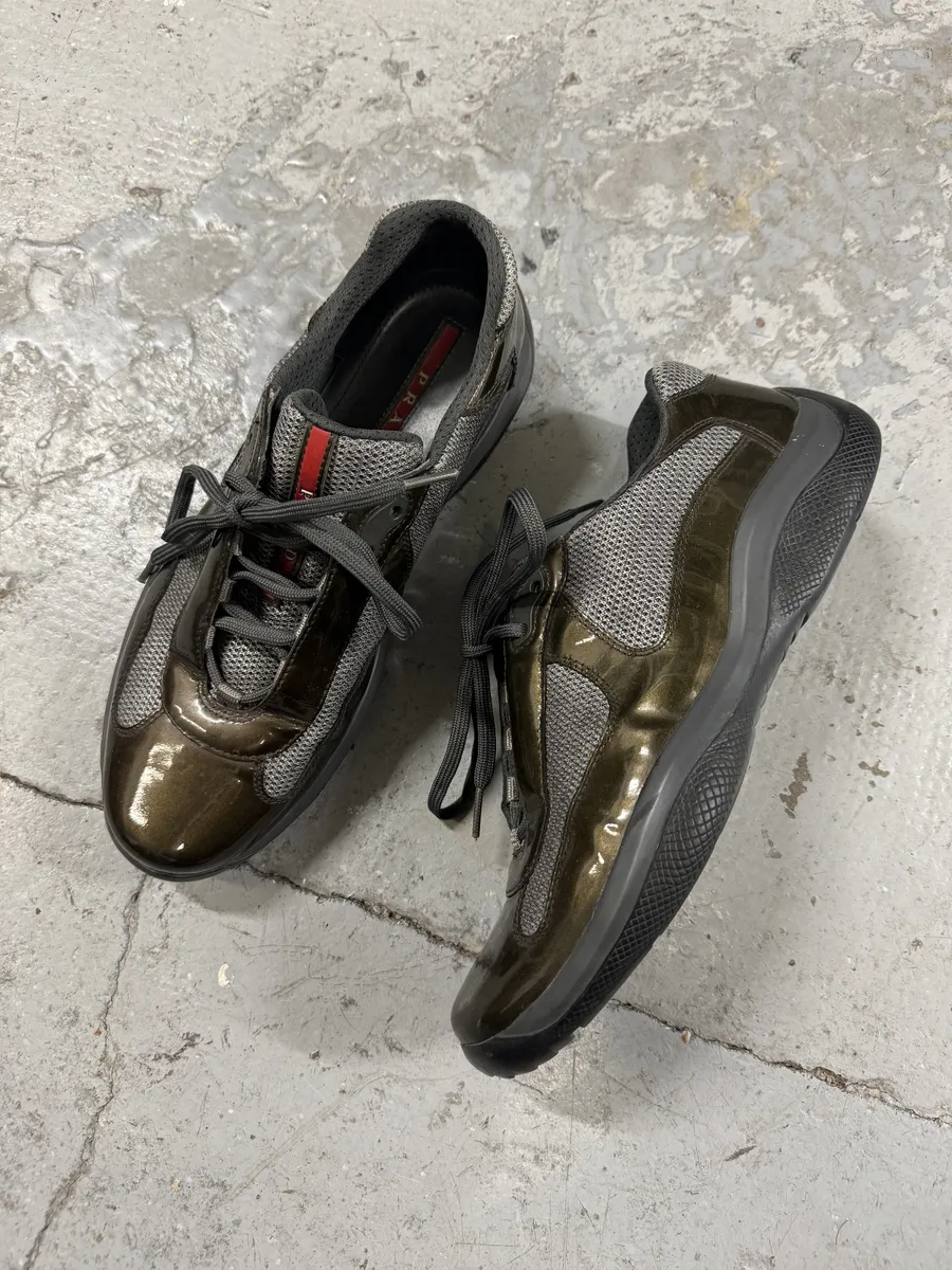 Prada Satin Olive Leather America's Cup Shoes - Image 6