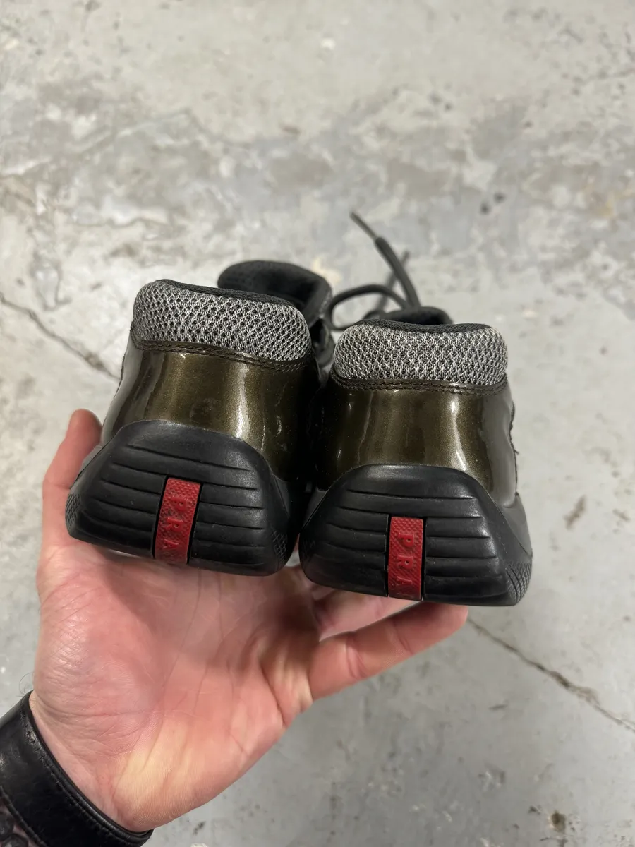 Prada Satin Olive Leather America's Cup Shoes - Image 9