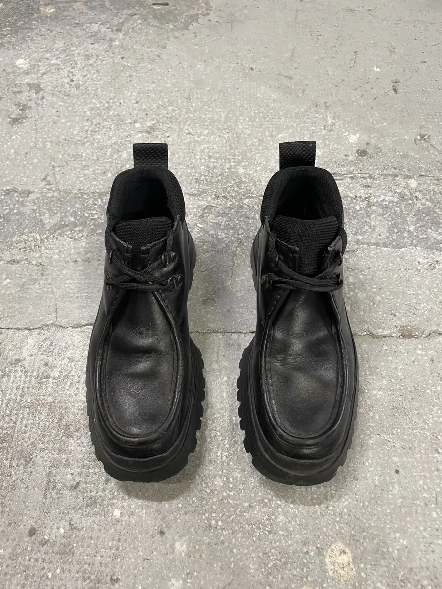 Prada Vibram Black Combat Laced Leather Low Boots - Image 11