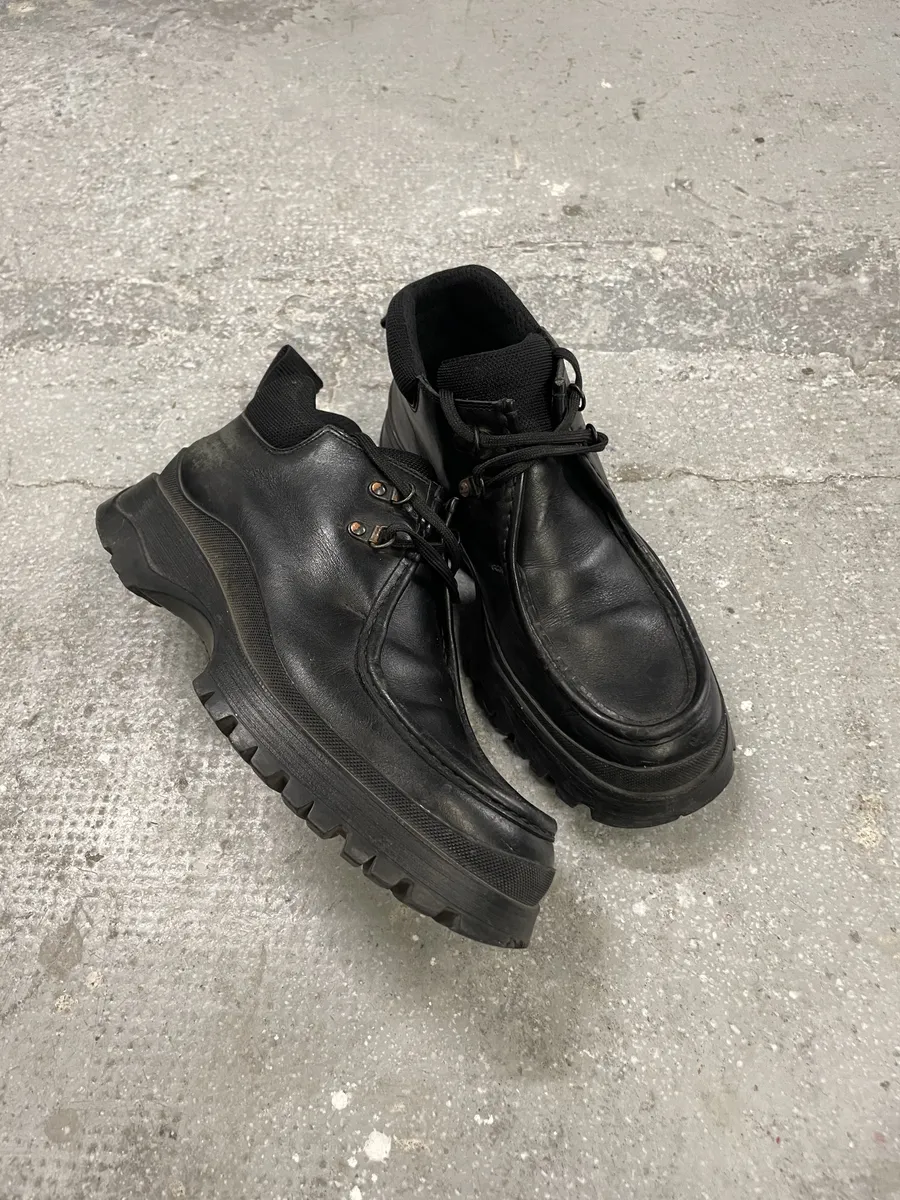 Prada Vibram Black Combat Laced Leather Low Boots - Image 2