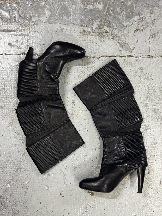 Premiata Black Geometrical High Heels Leather Boots - Image 2
