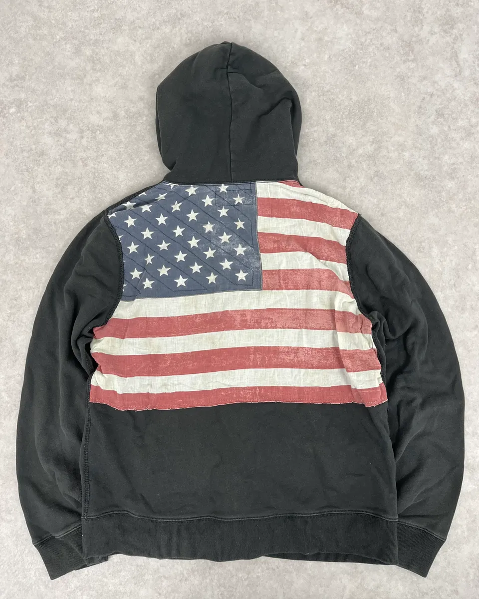 Ralph Lauren Denim & Supply Back USA Flag Grey Zip-Up Hoodie