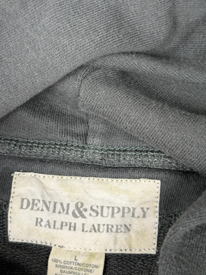 Ralph Lauren Denim & Supply Destroyed USA Flag Black Hoodie - Image 8