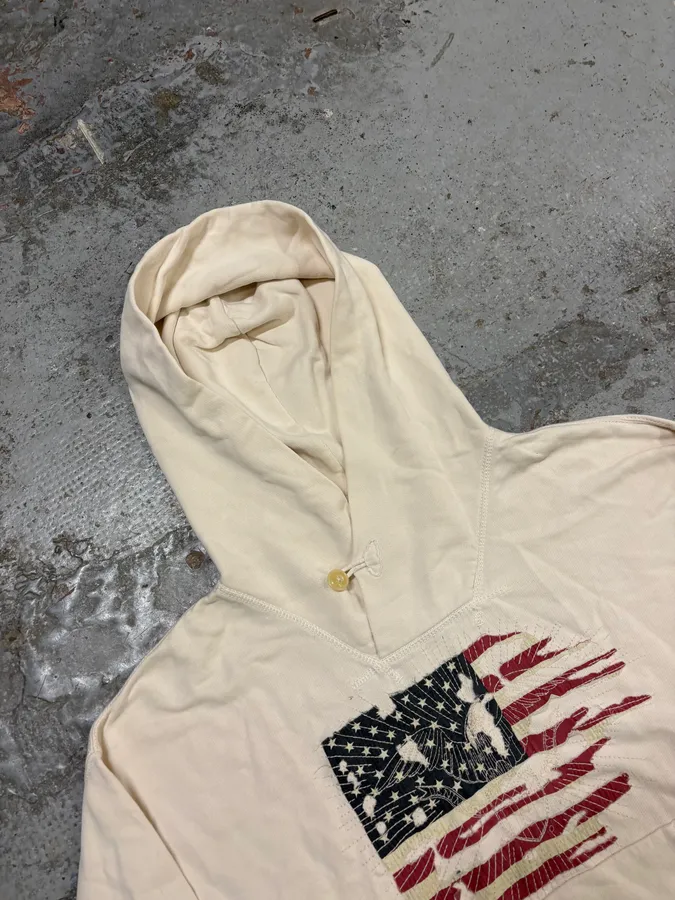 Ralph Lauren Denim & Supply Destroyed USA Flag Cream Hoodie - Image 5