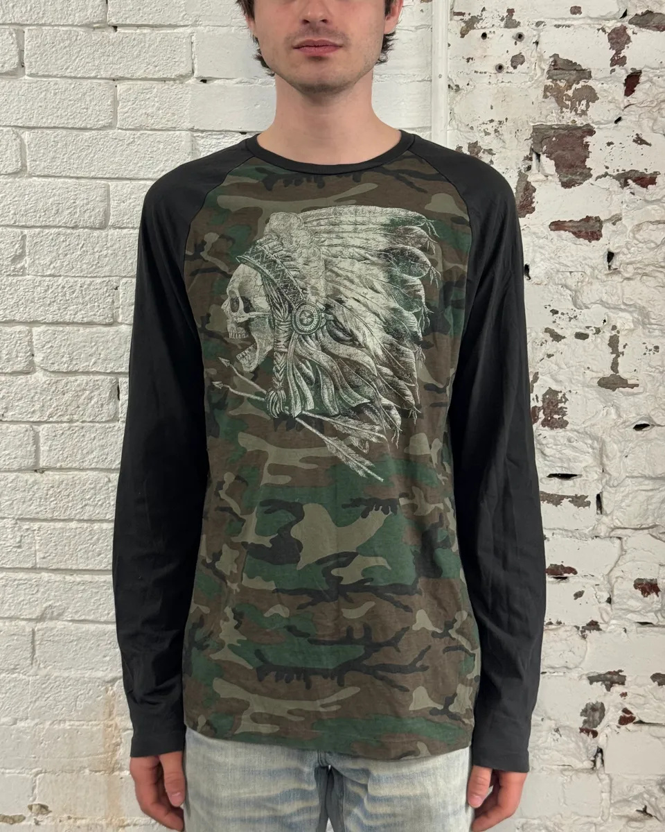Ralph Lauren Denim & Supply Khaki Camo Indian Skull Graphic Longsleeve - Image 2