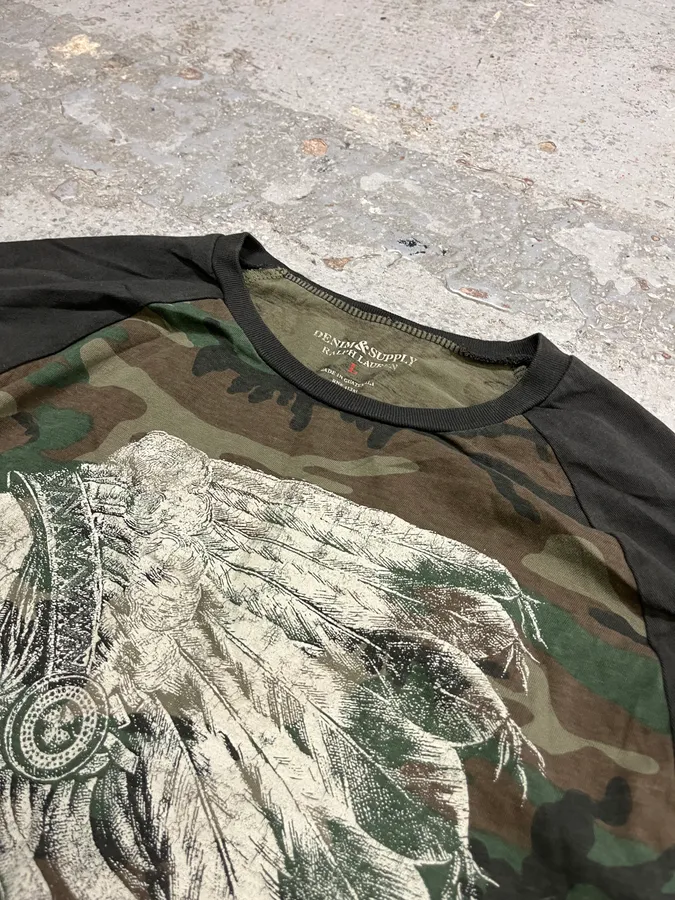 Ralph Lauren Denim & Supply Khaki Camo Indian Skull Graphic Longsleeve - Image 5