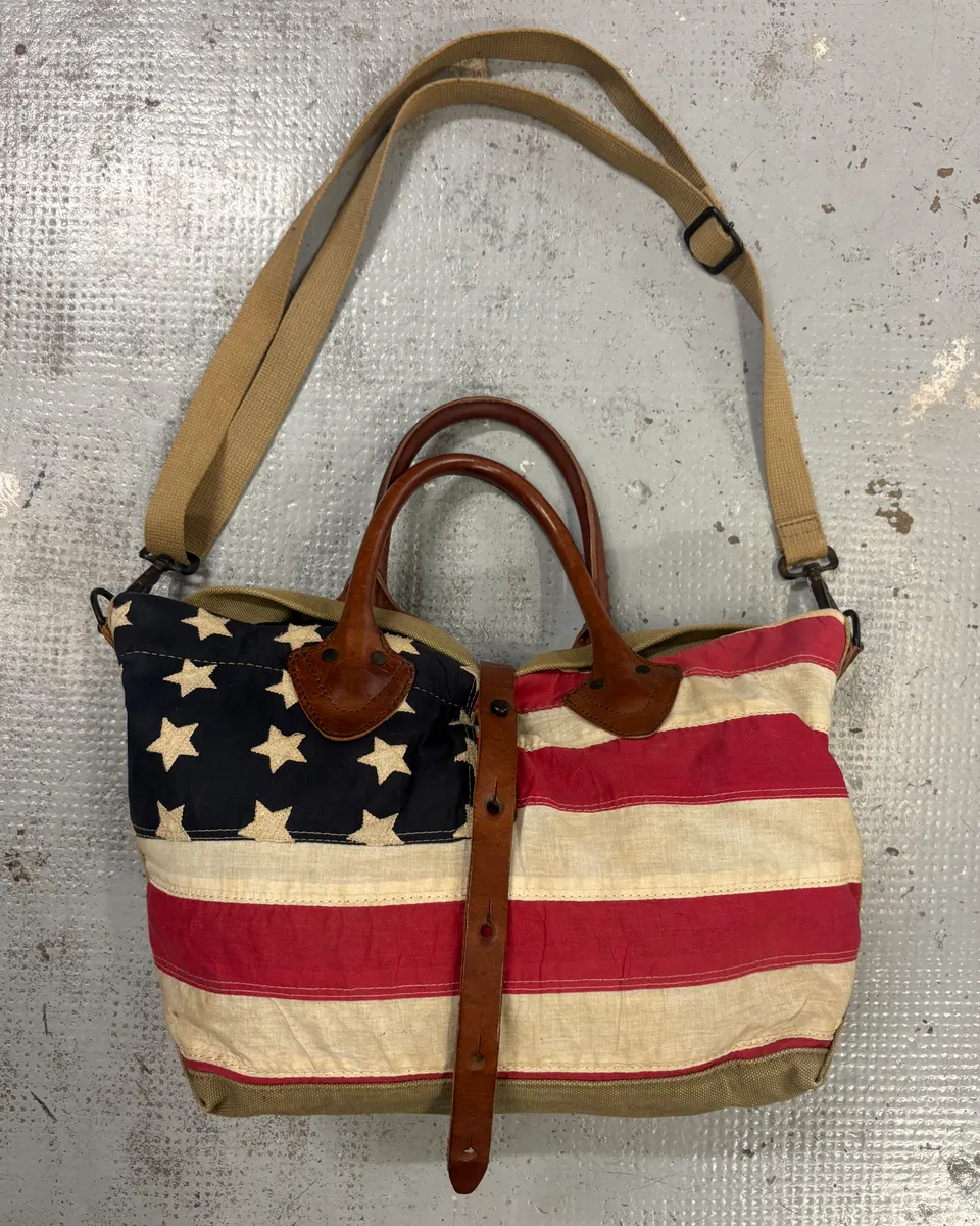 Ralph Lauren Khaki Canvas American Flag Tote Bag