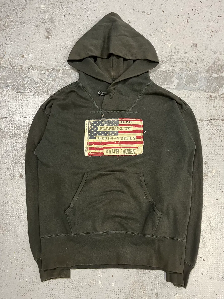Ralph Lauren US Flag Logo Patch Forest Green Hoodie - Image 4