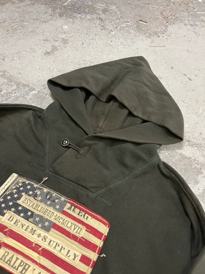 Ralph Lauren US Flag Logo Patch Forest Green Hoodie - Image 5