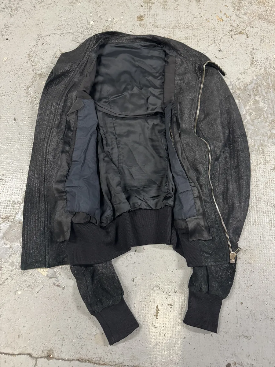 Rick Owens Asymmetrical Textured Black Leather Jacket - Image 7