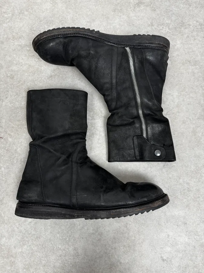 Rick Owens Black Eroded Leather Boots - Image 2
