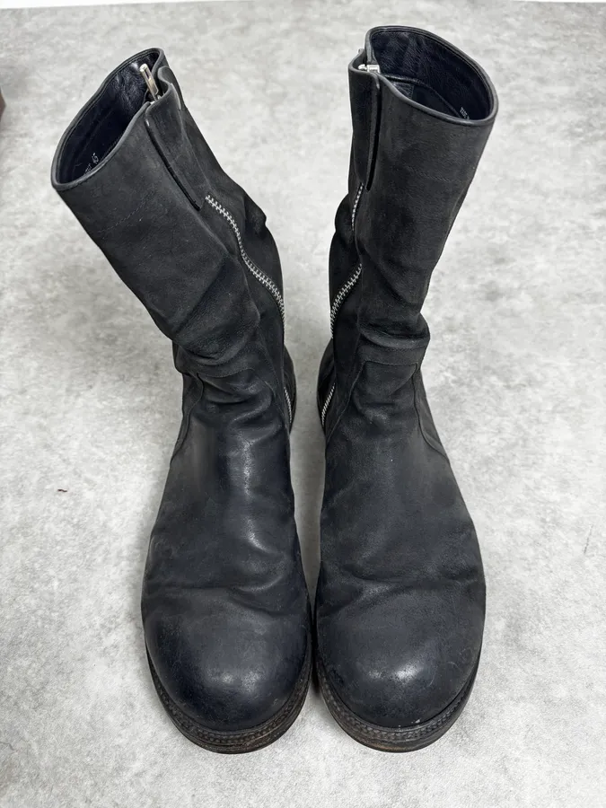Rick Owens Black Eroded Leather Boots - Image 3