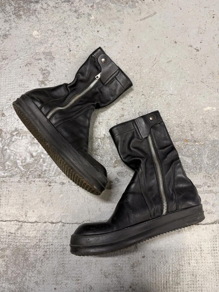 Rick Owens Black Leather Ankle Abstract Boots - Image 2