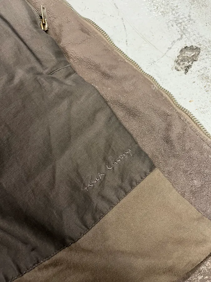 Rick Owens Distressed Taupe Leather Biker Jacket - Image 10